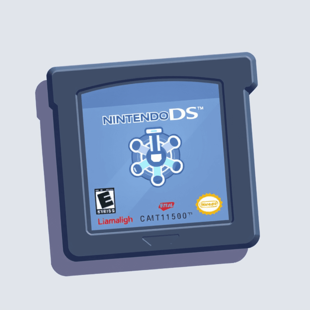 Generate a 256x256 png icon for my current project. It should be a Nintendo DS cartridge, with a logo of a laboratory