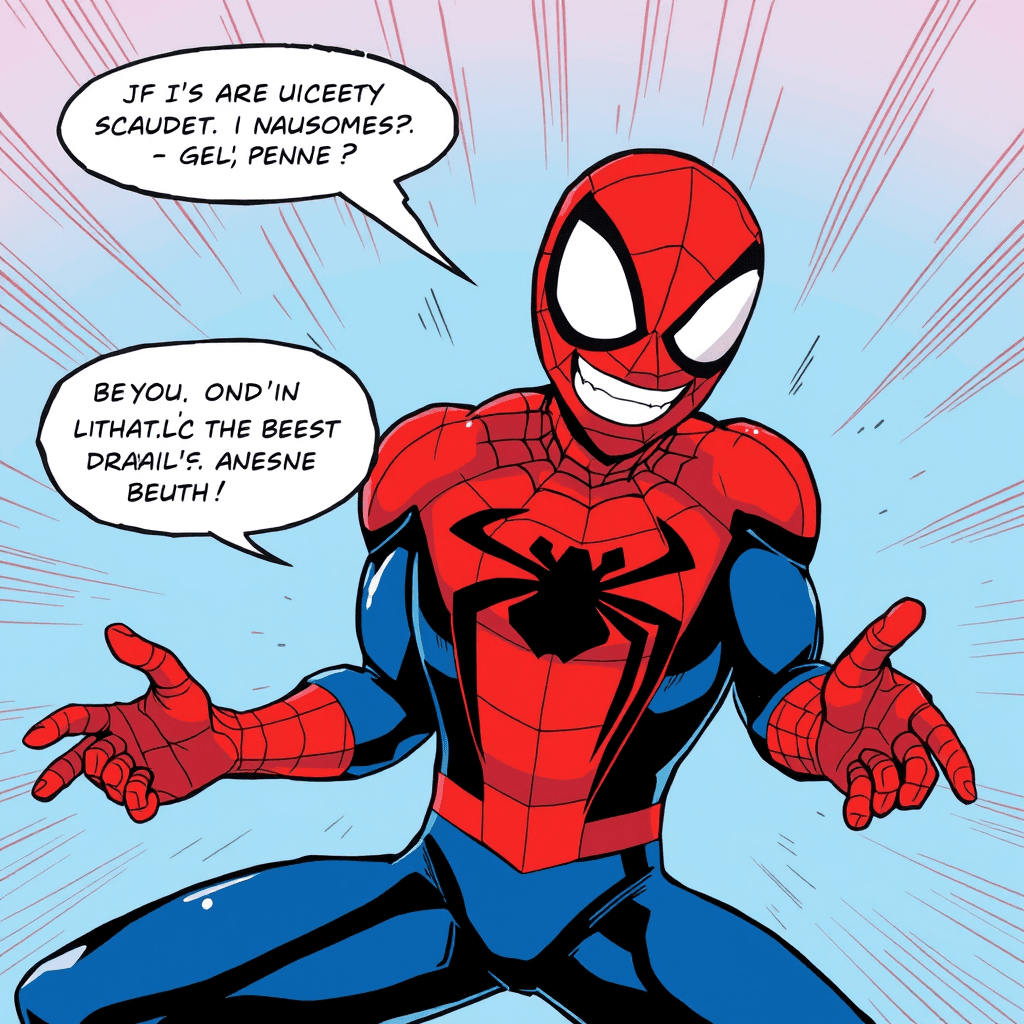 Generate an image in anime style based on the following headcanon: Spider-Man enjoys cracking jokes to lighten intense situations.